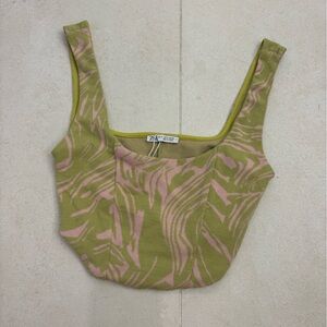 Zara Olive and Pink Patterned Crop Top